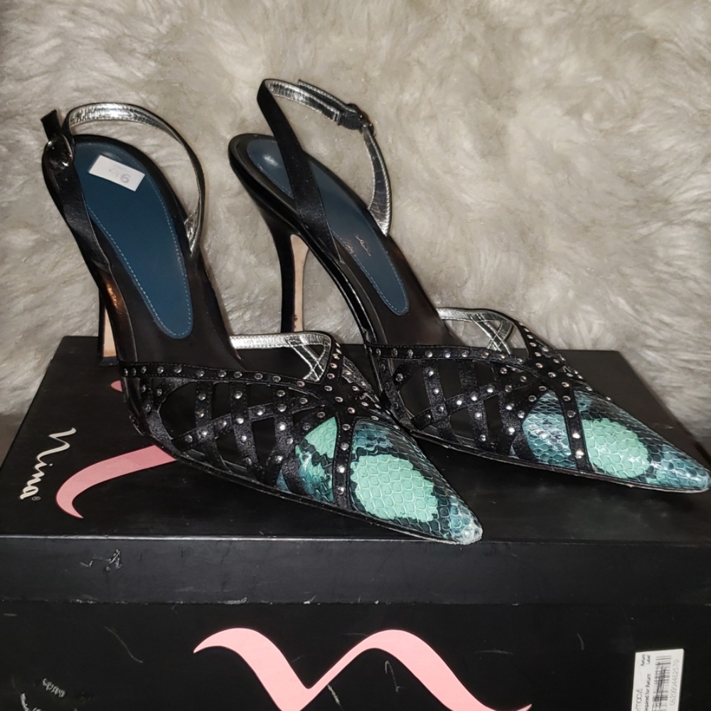 Nina Gianna Green Blue Snake Heels